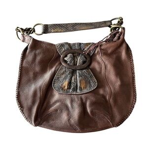CHI Designed by Falchi Genuine Leather Snakeskin Brown Boho Hobo Shoulder Bag
